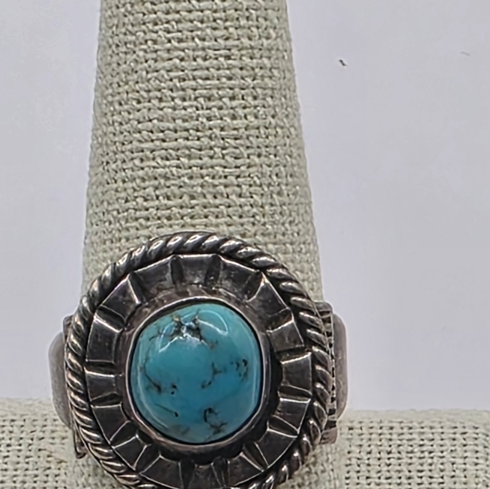 Turquoise Ring Size 10 Silver Unisex - Picture 6 of 9
